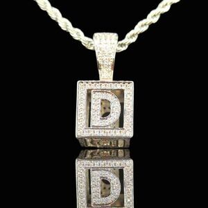 20"Rope Chain - 14K White Gold Finish Square Letter D.